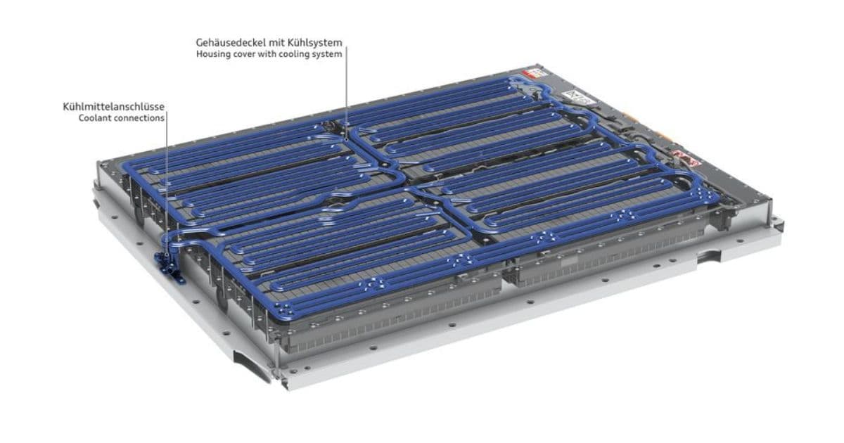 Audi A2 e-tron 61 kWh Battery Pack With Its Liquid Cooling System and Coolant Connections