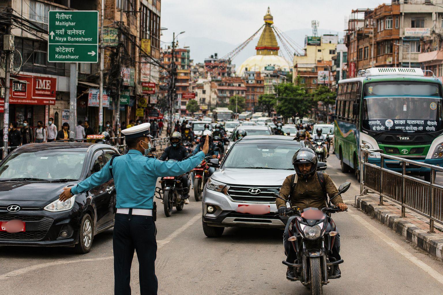 Traffic Police Directing Vehicles in Kathmandu